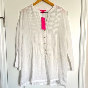 NWT LILLY PULITZER SARASOTA WHITE Linen Blouse XL